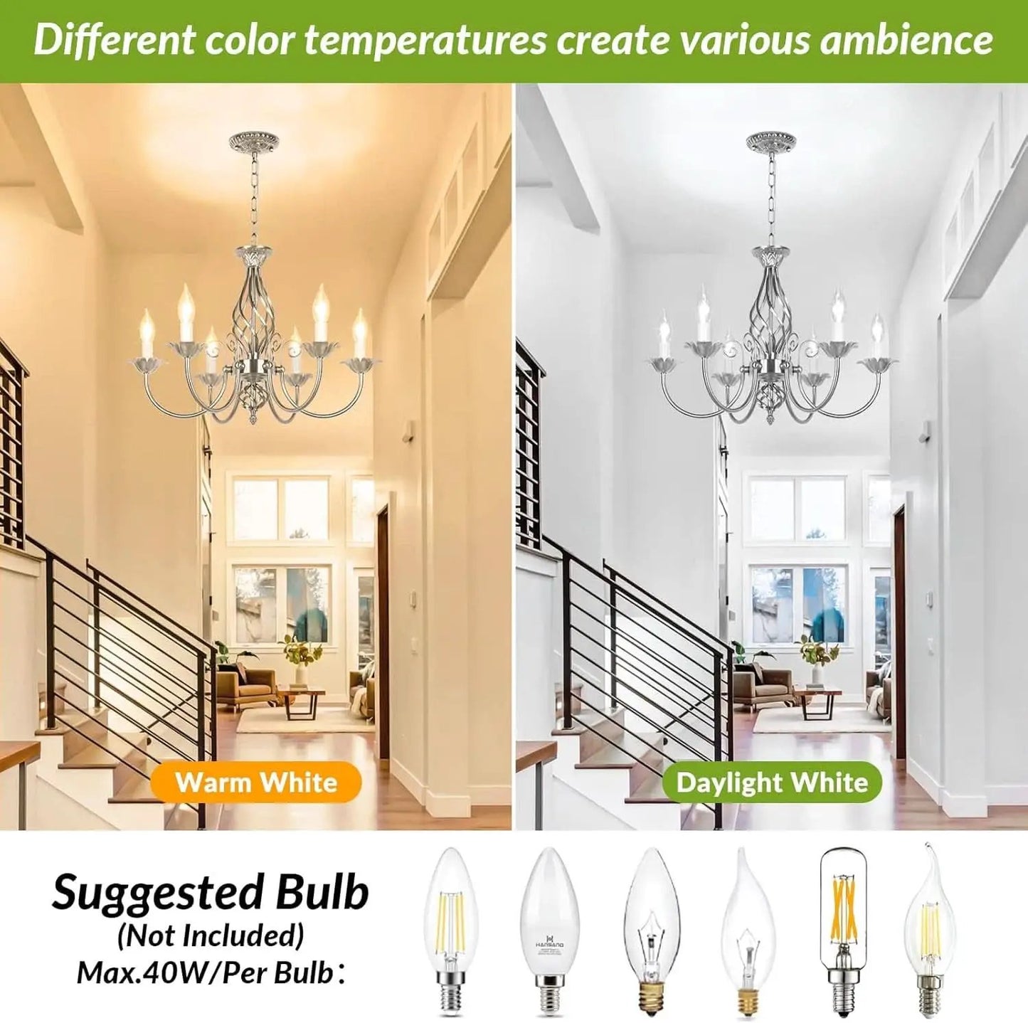 6-Light Rustic Farmhouse Candle Chandelier, Brushed Nickel from PriceLows™