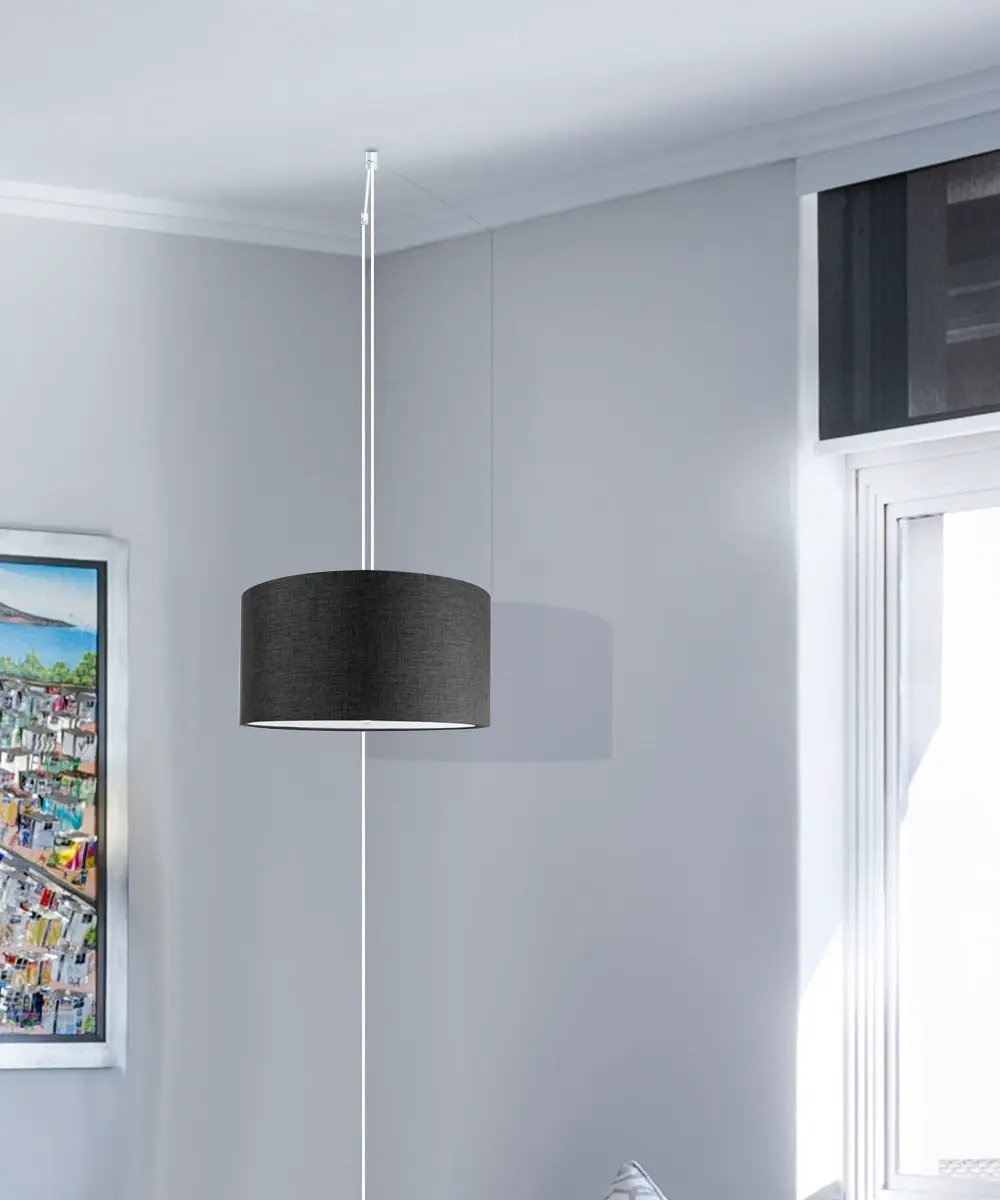 Swag Plug In Pendant | 14 In Width | 2 Light Granite Gray | White Diffuser