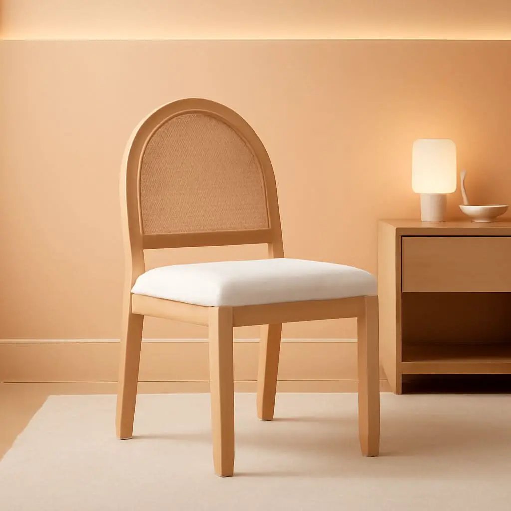 Bailey 19 Inch Boucle Dining Chair With Rattan Back And Wood Legs from PriceLows™