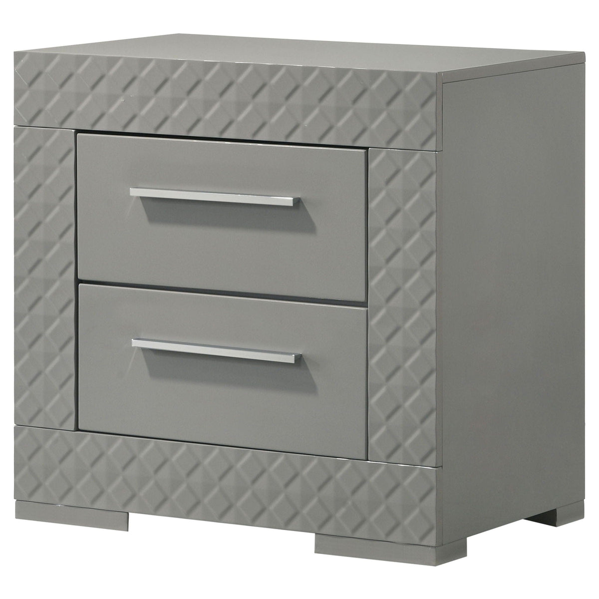 Ives 2-drawer Nightstand Bedside Table Grey High Gloss | 25.5 x 15.5 x 24.5 in | 2-Drawer | Bedroom
