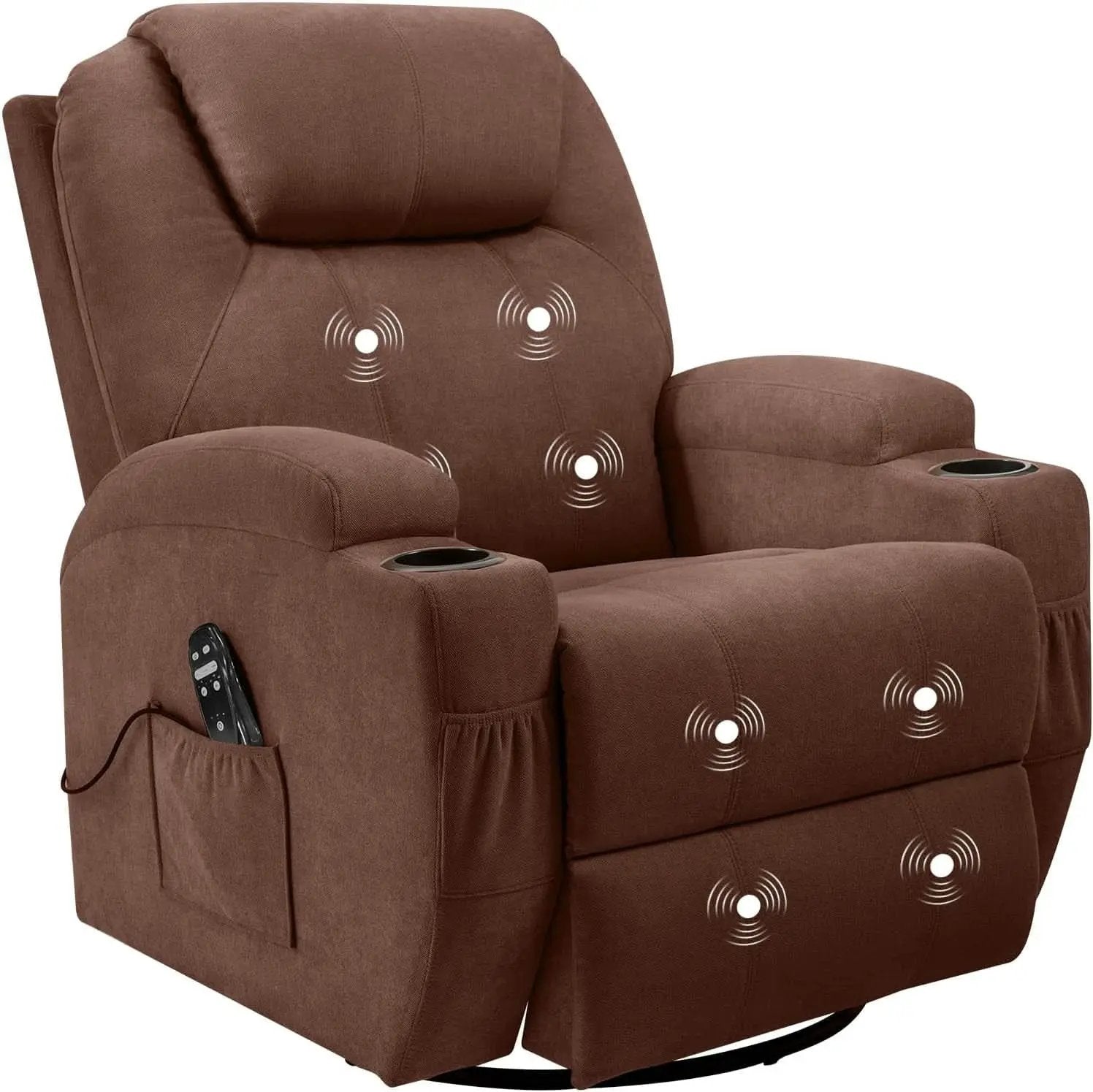 Brown Massage Swivel Recliner Rocking Chair Cup Holders from PriceLows™