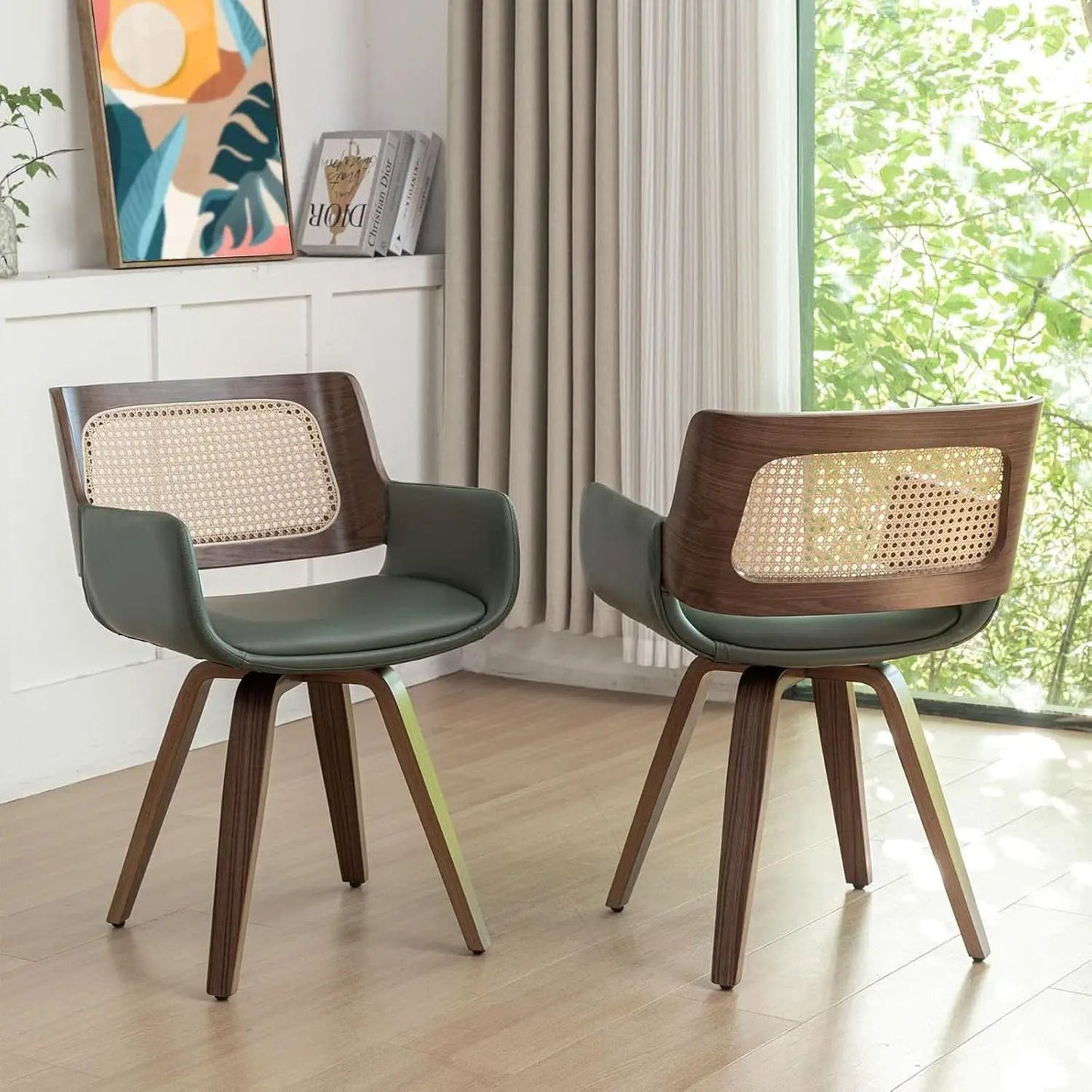 Ergonomic Walnut Swivel Dining Chairs With Armrests from PriceLows™