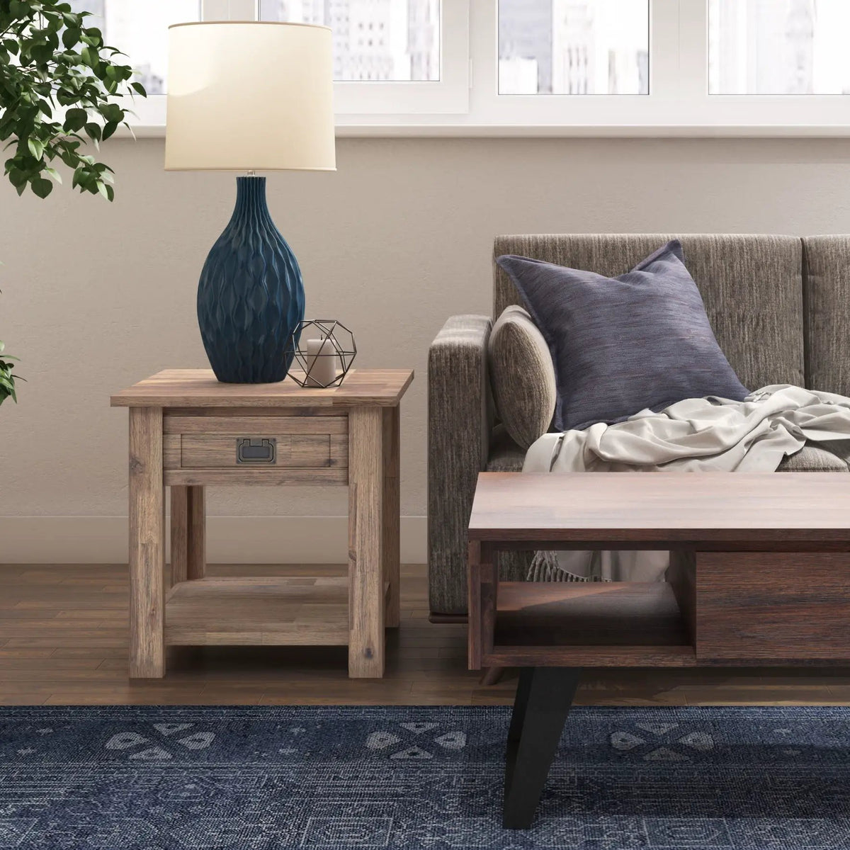 Monroe Handcrafted Side Table | Solid Acacia Hardwood | NC Lacquer Finish | 38 Inch Square
