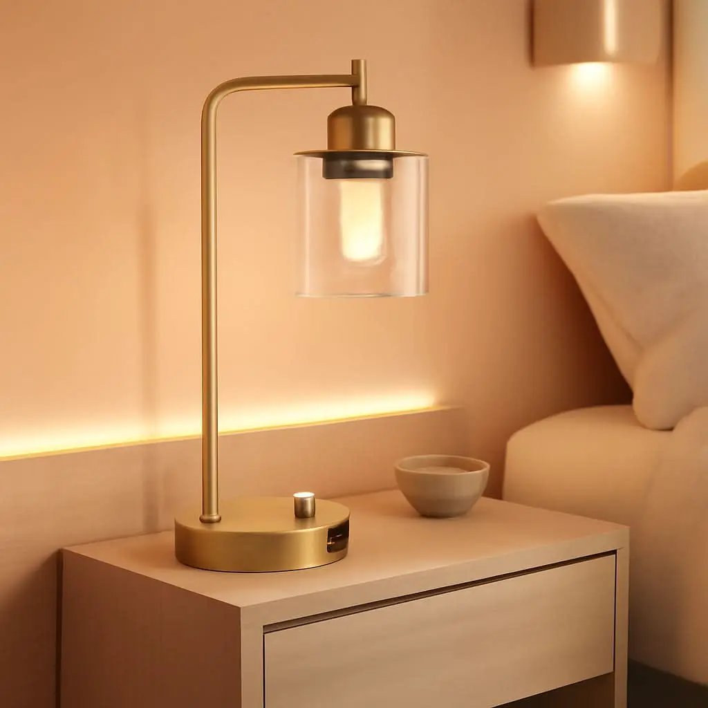 Industrial Dimmable Table Lamps Gold Finish With USB Ports from PriceLows™