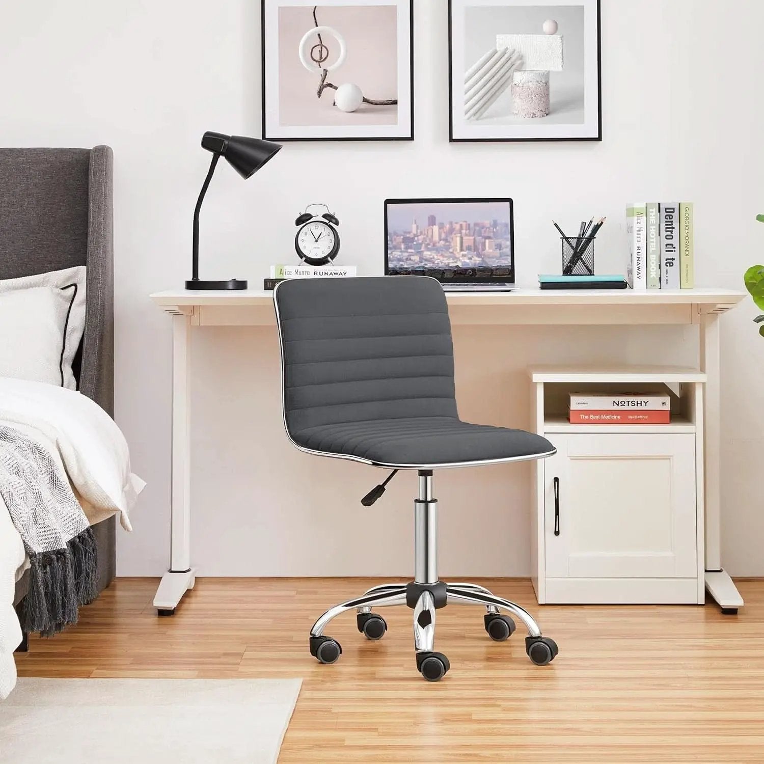 Dark Gray Velvet Armless Swivel Chair Height Adjustable from PriceLows™
