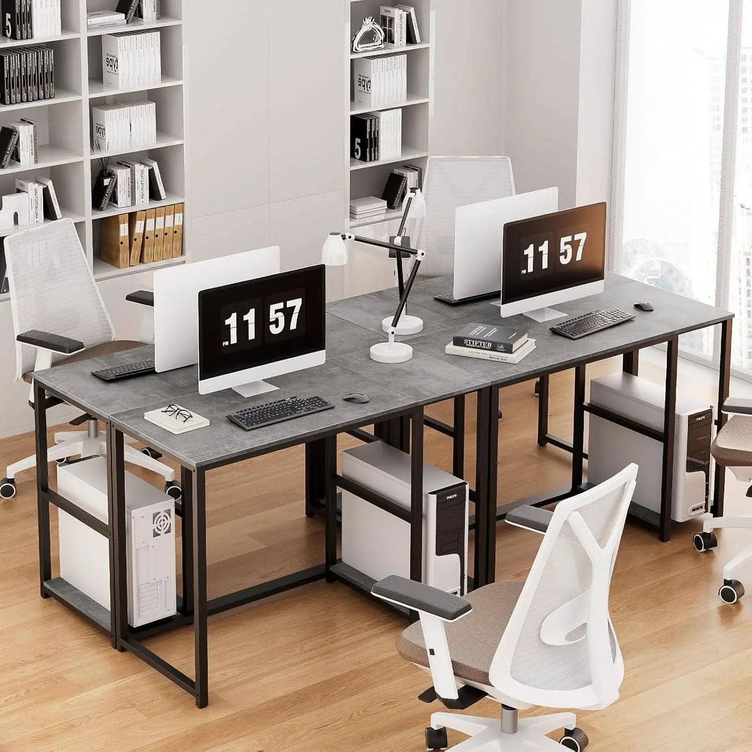 Computer Desk 40 Inch Gray With Durable Storage Shelves from PriceLows™