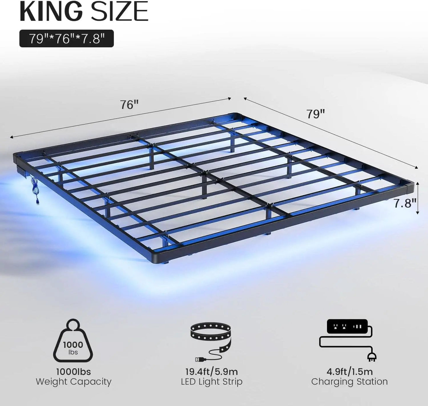 King Size Floating Bed Frame With Integrated LED Lighting from PriceLows™