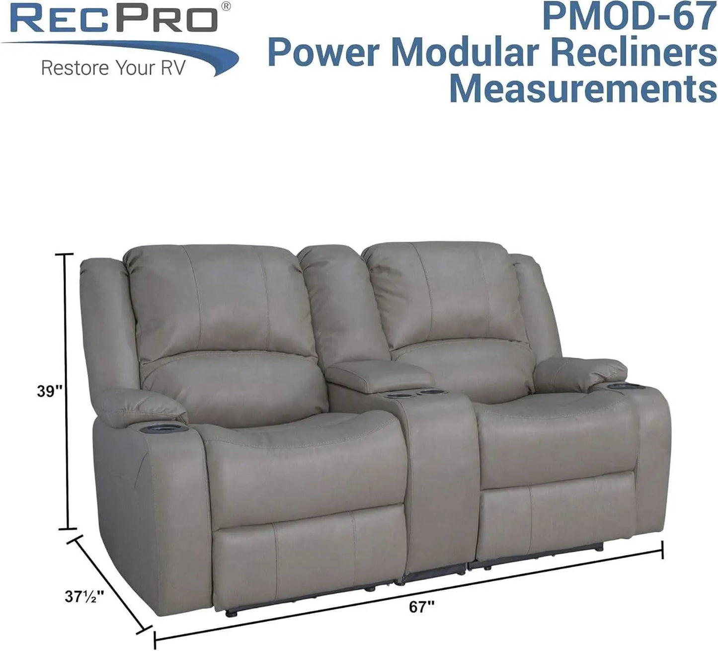 Powered Double RV Wall Hugger Recliner Sofa 67 Inch Oatmeal from PriceLows™
