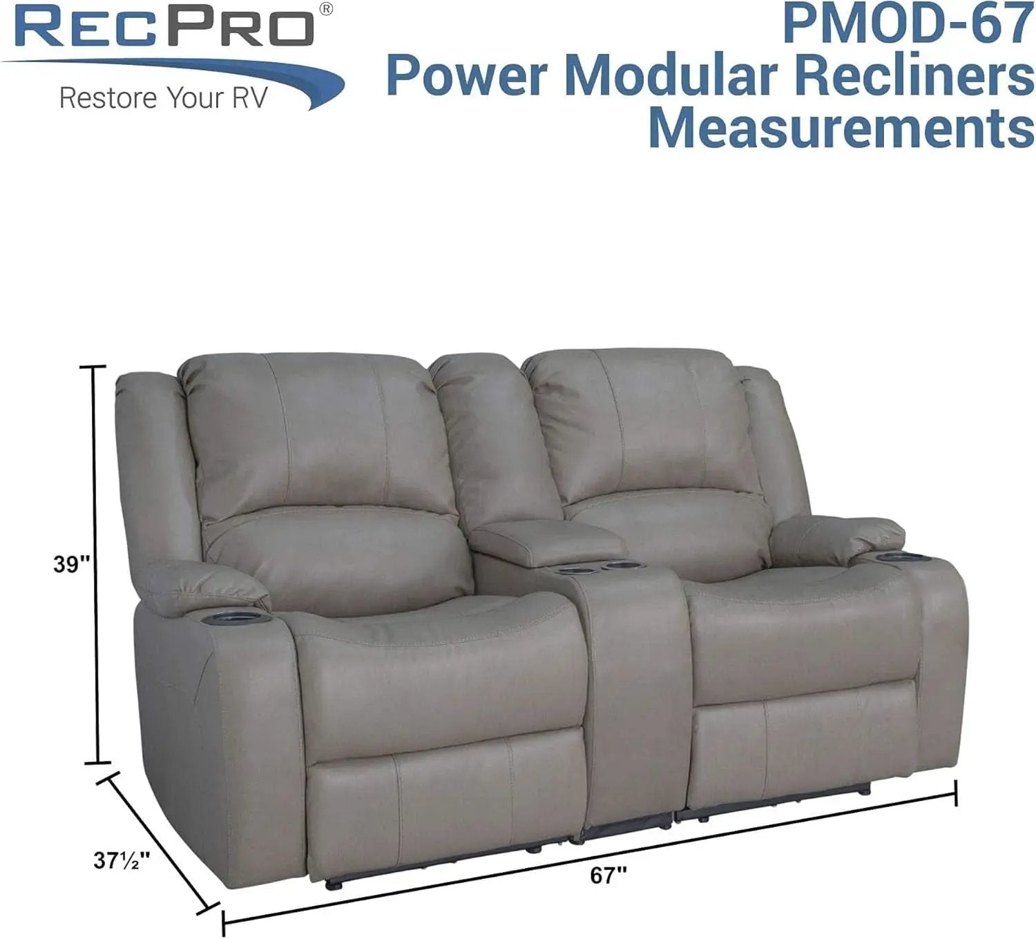 Powered Double RV Wall Hugger Recliner Sofa 67 Inch Oatmeal from PriceLows™