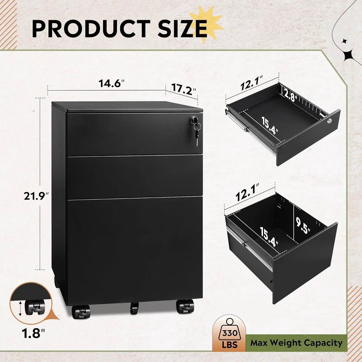 3 Drawer Locking Pedestal File Cabinet For Office Use Lockable Metal Filing Cabinet With Secure Drawers from PriceLows™
