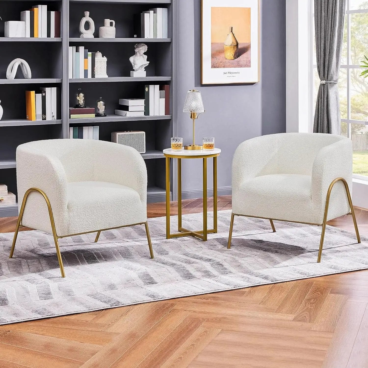 Ivory Boucle Accent Chairs Set Of 2 With Gold Legs from PriceLows™