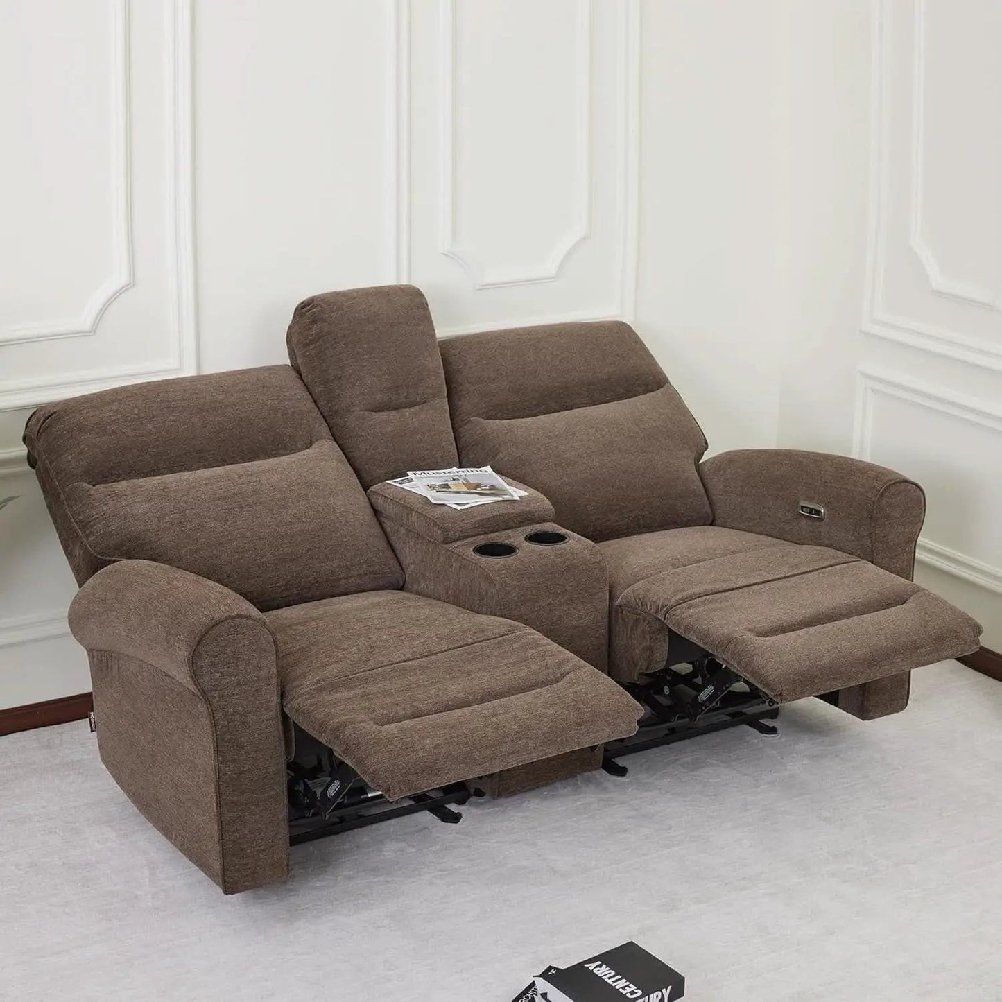 78 Inch Wall Hugger Power Loveseat USB Ports Dark Brown from PriceLows™