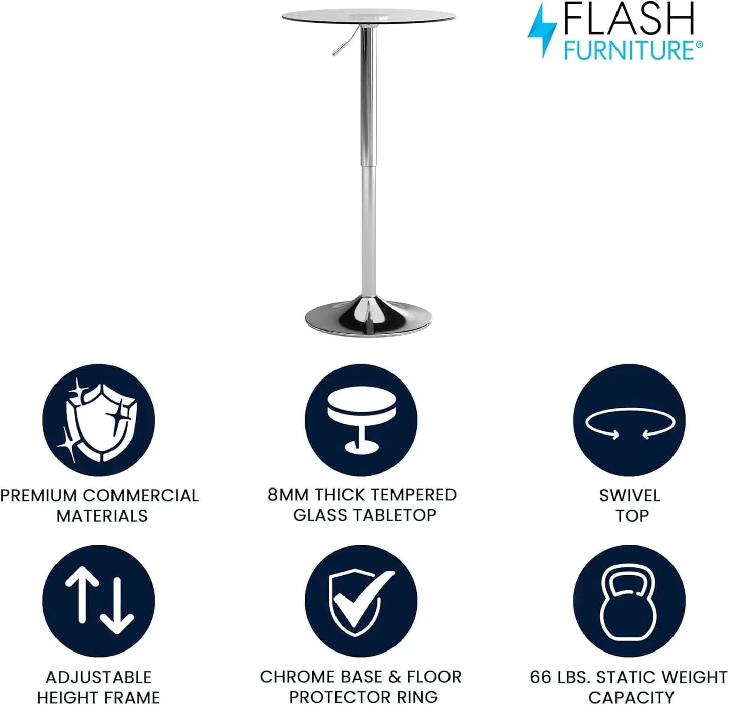 23.5 Inch Circular Glass Adjustable Cocktail Table from PriceLows™
