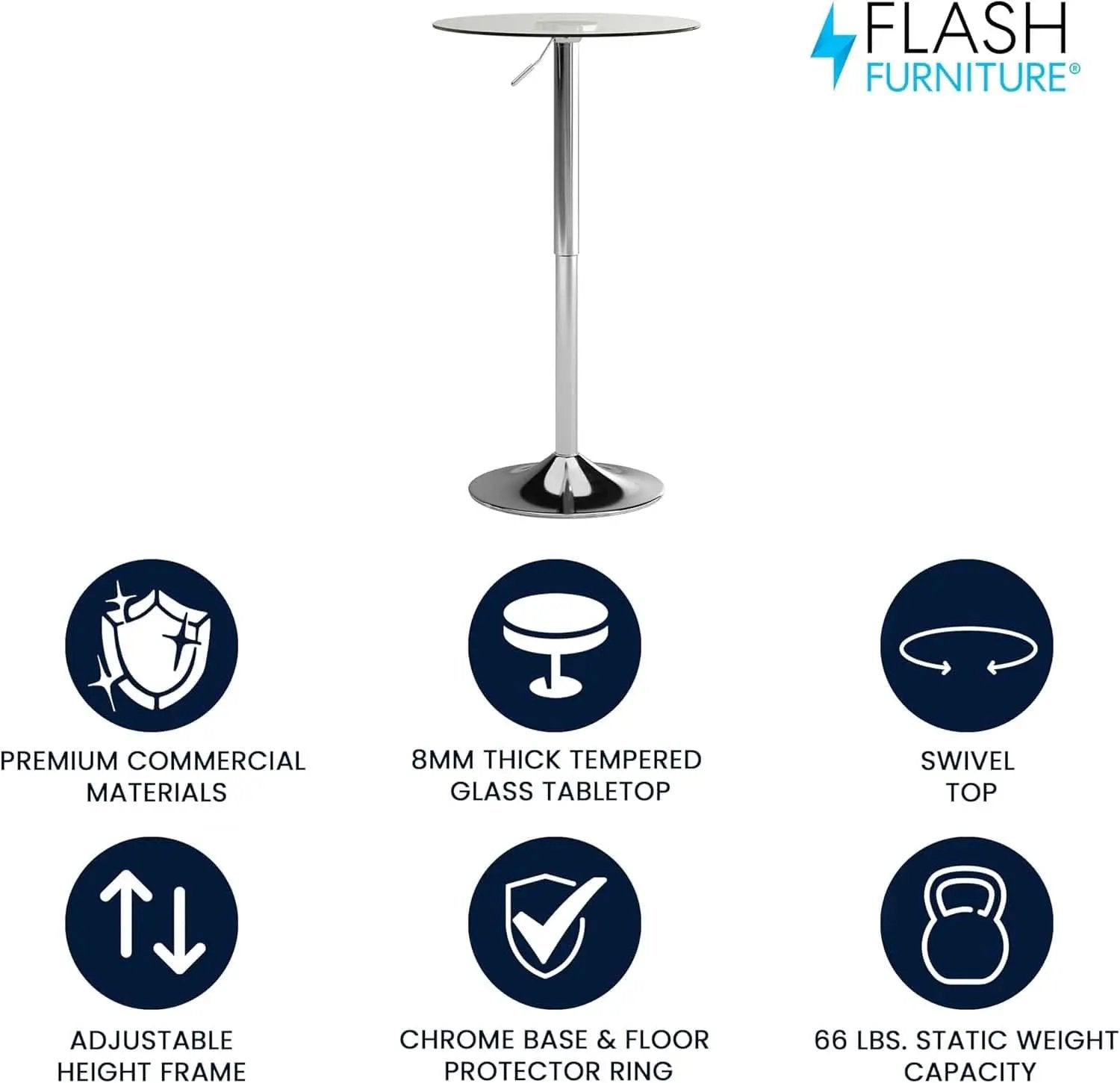 23.5 Inch Circular Glass Adjustable Cocktail Table from PriceLows™
