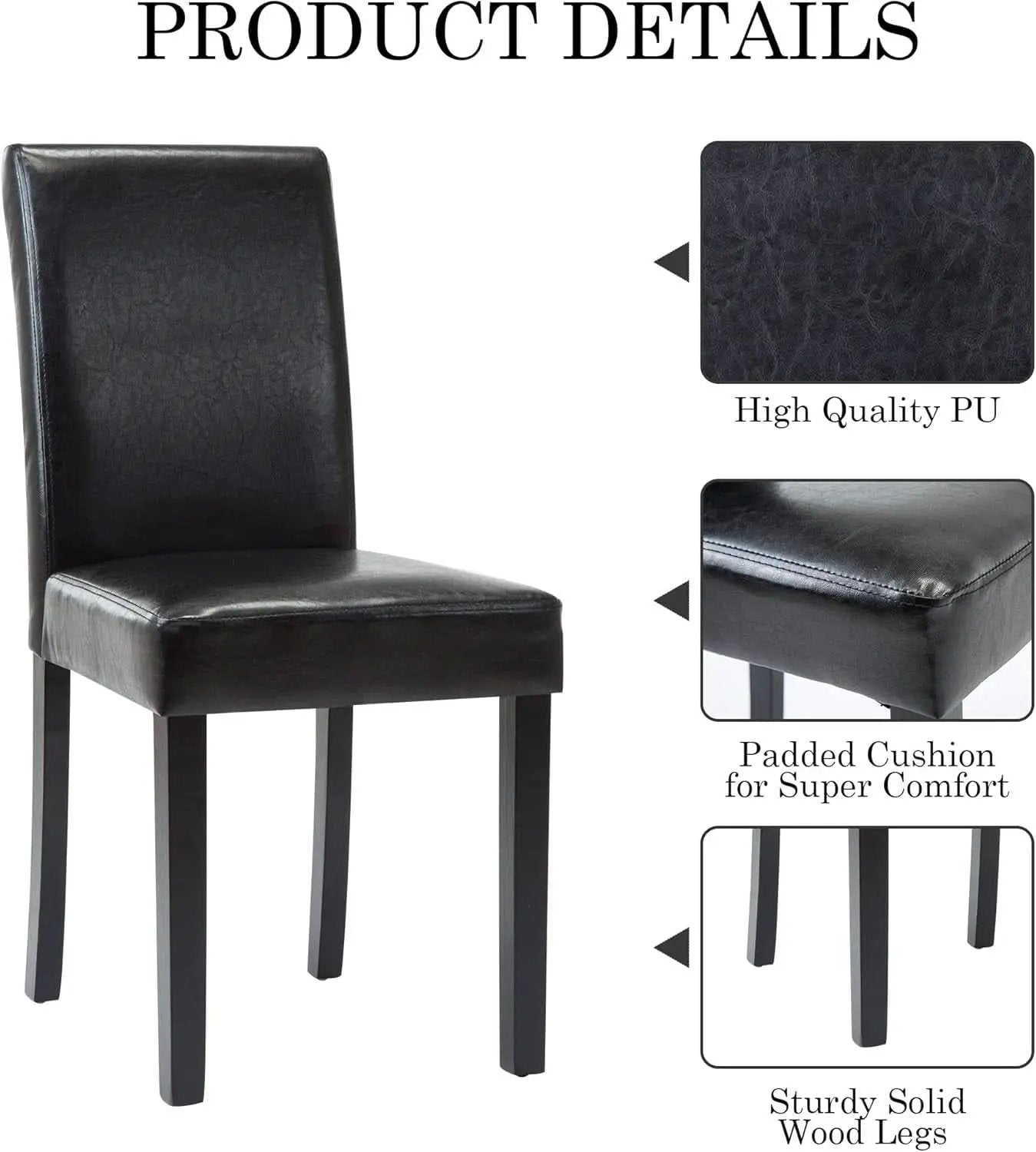 Modern PU Upholstered Dining Chairs Black Cushioned Seats from PriceLows™