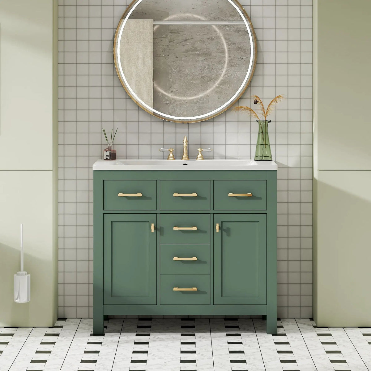 36 Inch Bathroom Vanity | Resin Sink Combo Set | 4 Drawers | Solid Wood Feet