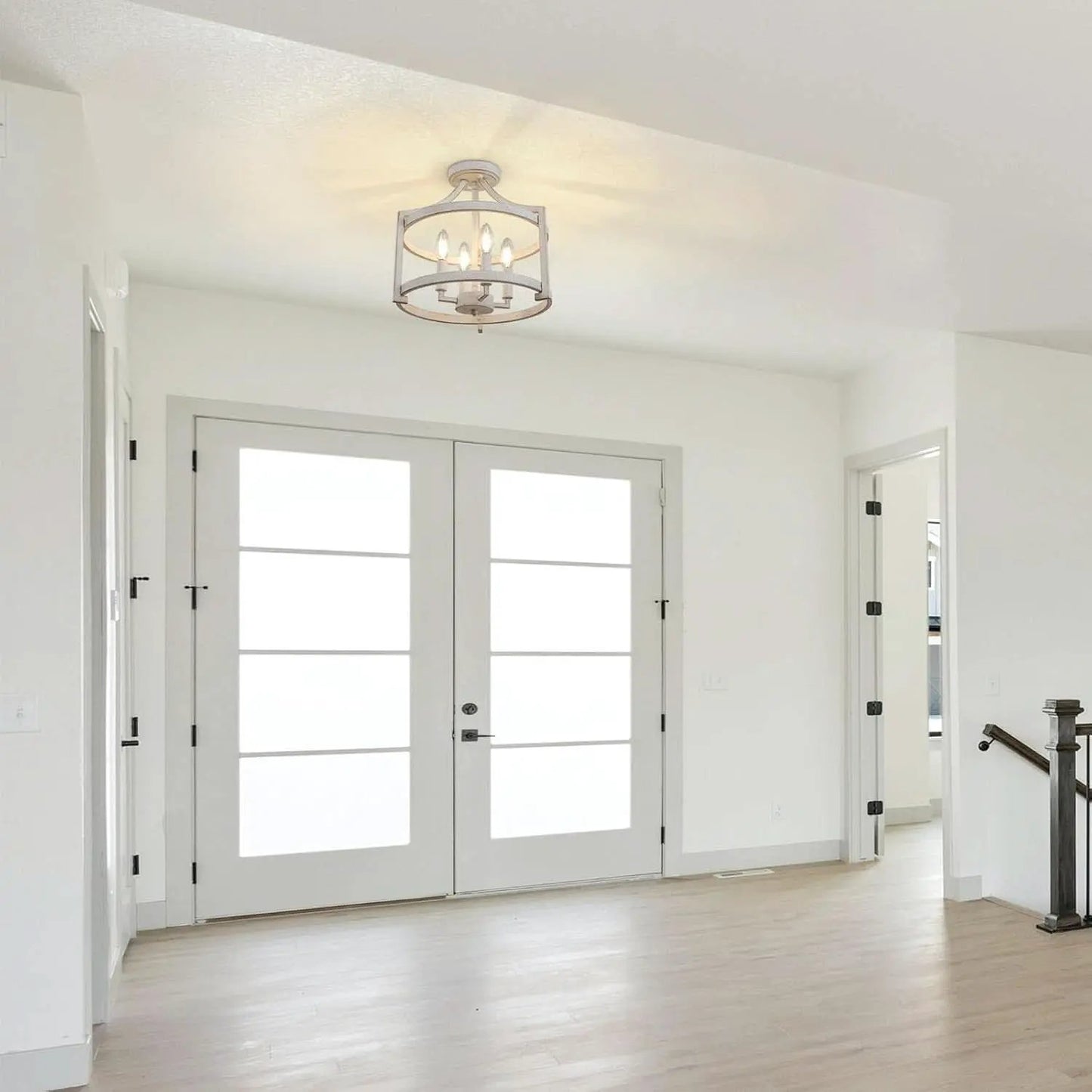 Distressed White 4 Light Farmhouse Chandelier Convertible Mount from PriceLows™