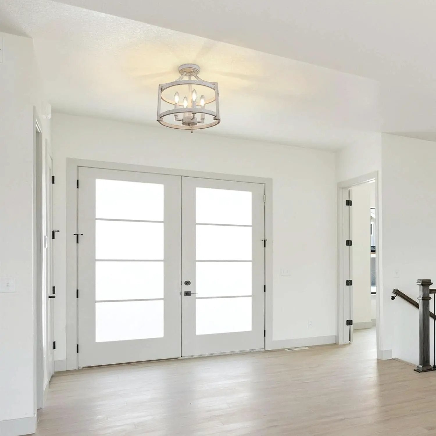 Distressed White 4 Light Farmhouse Chandelier Convertible Mount from PriceLows™