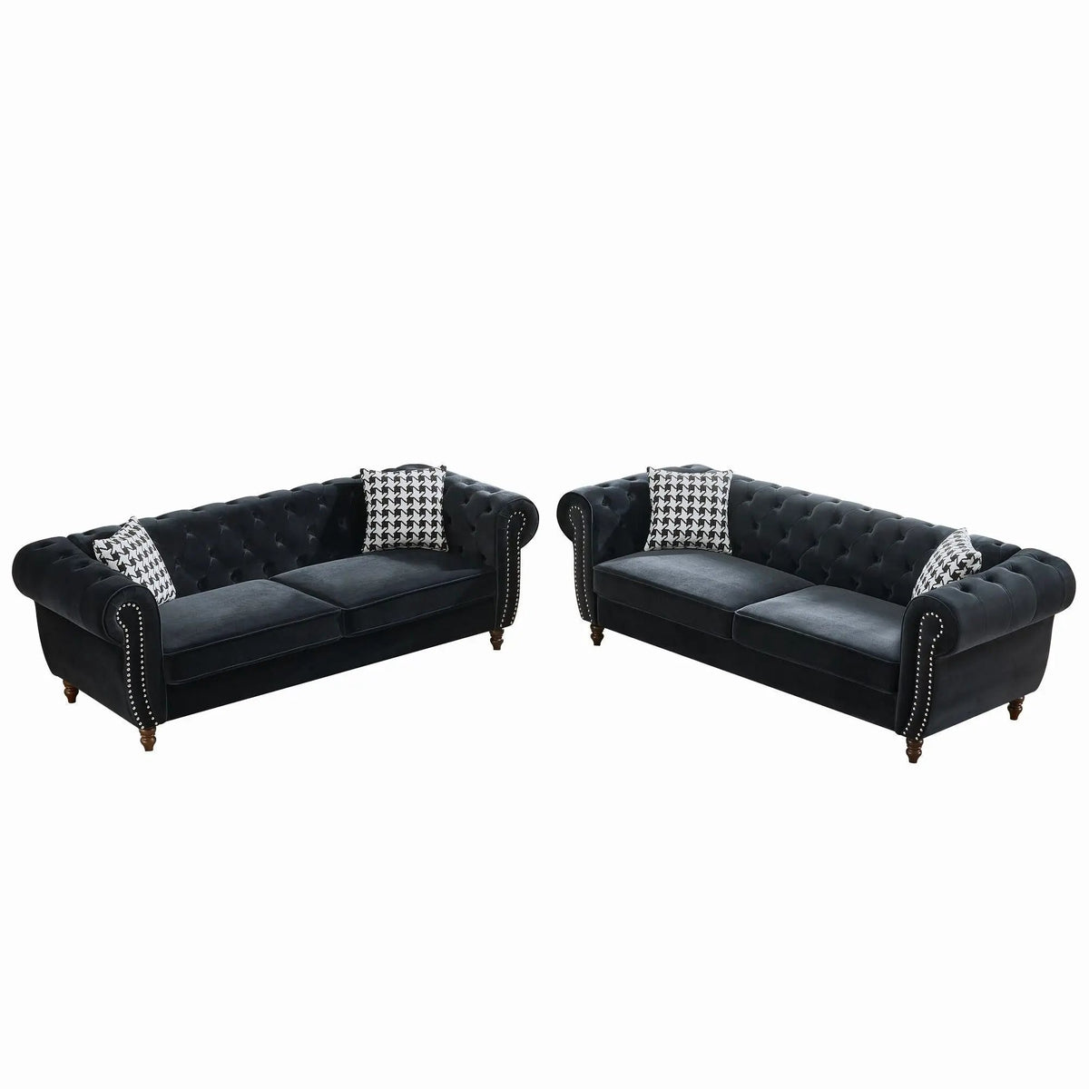 Chesterfield Fabric Sofa | Rolling Arms | Nailhead Trim | 3 Seater
