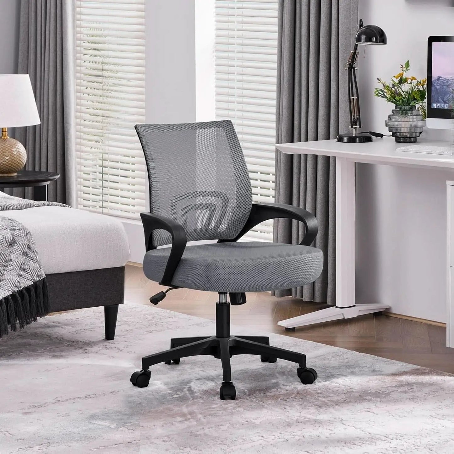 Dark Grey Ergonomic Mesh Office Chair With Lumbar Support Mid Back from PriceLows™