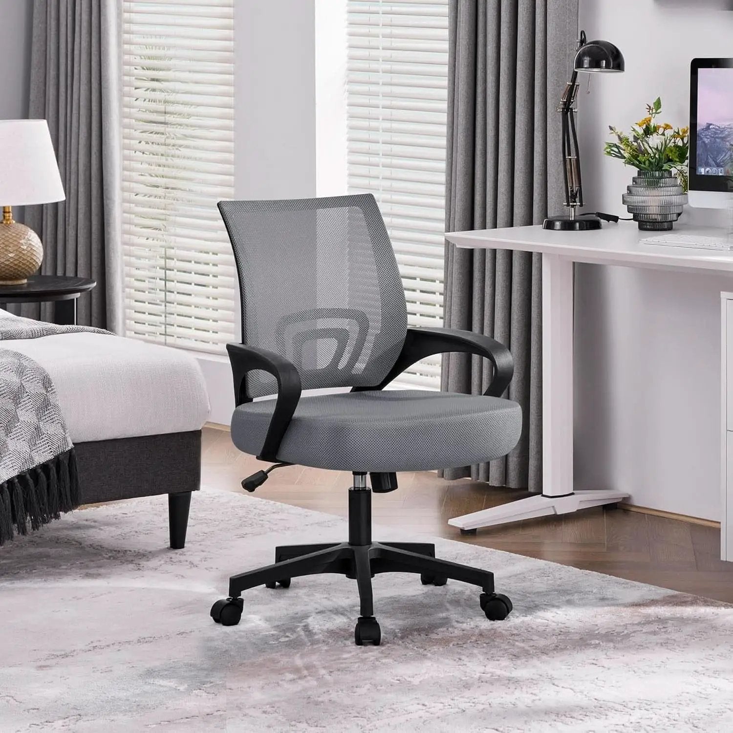 Dark Grey Ergonomic Mesh Office Chair With Lumbar Support Mid Back from PriceLows™
