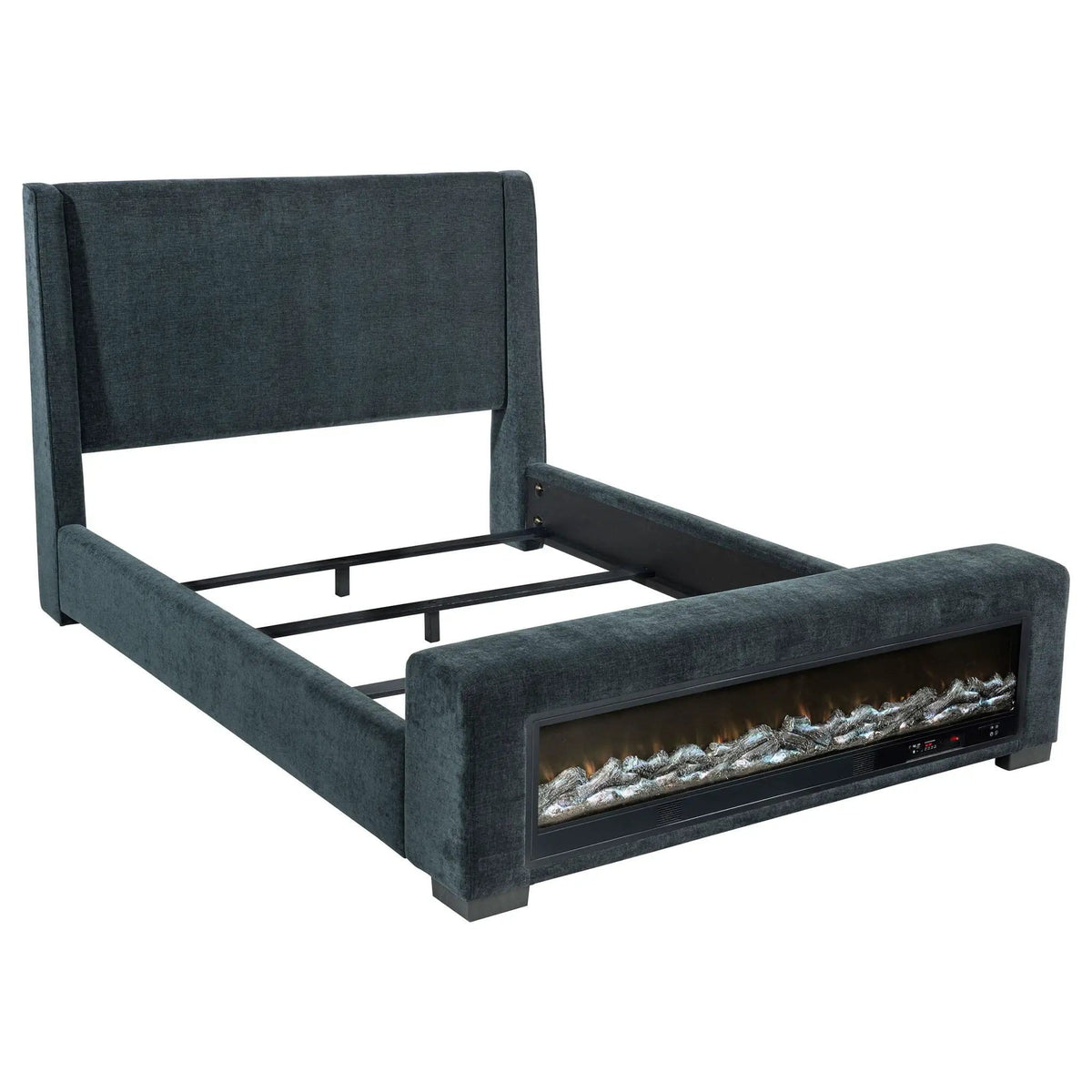 Preston Upholstered Queen Audio Flame Visualizer Bed Dark | 68.25 x 96.5 x 51.25 in | Engineered Wood & Fabric | Blue