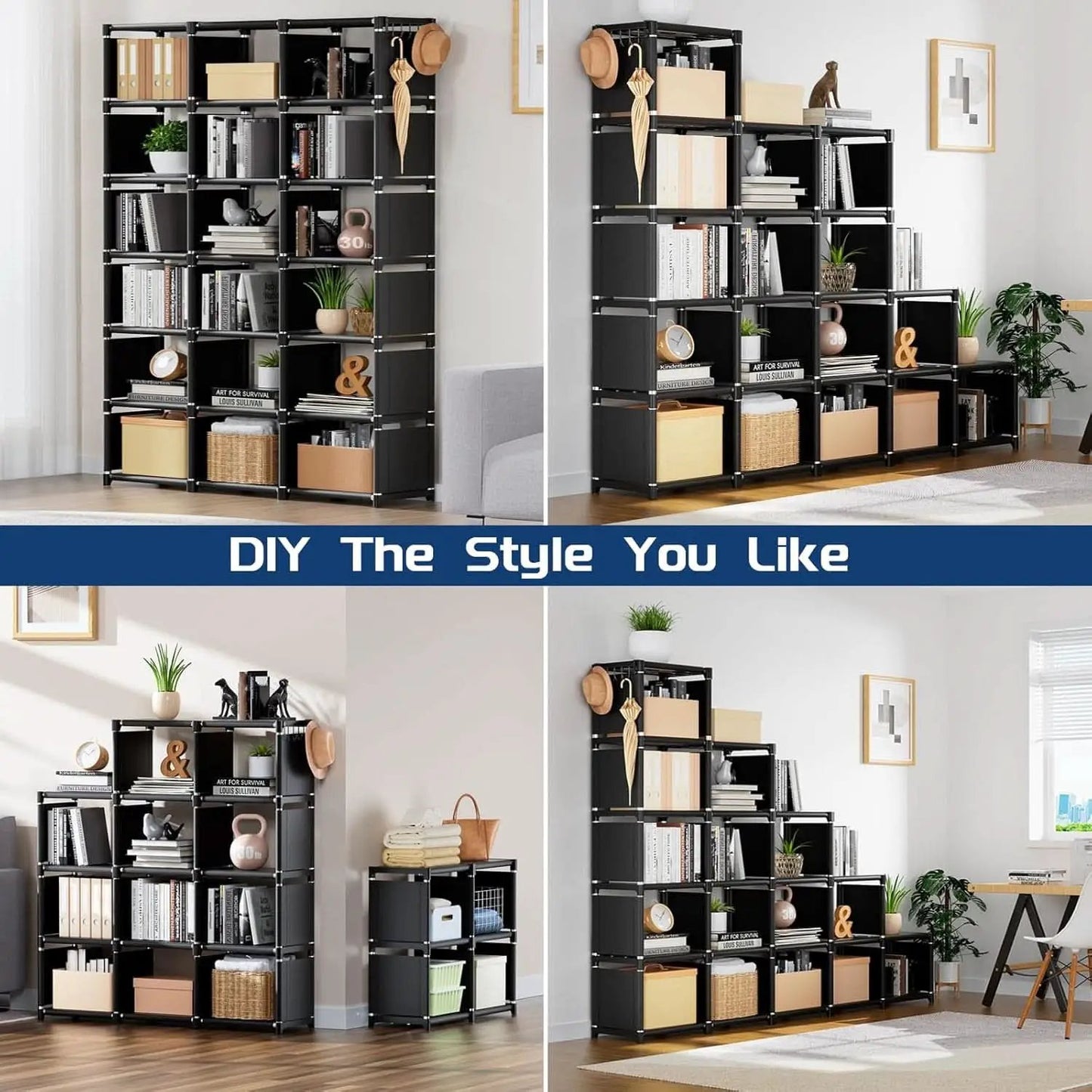 18 Cube Black Durable Bookcase With Storage Organizer from PriceLows™