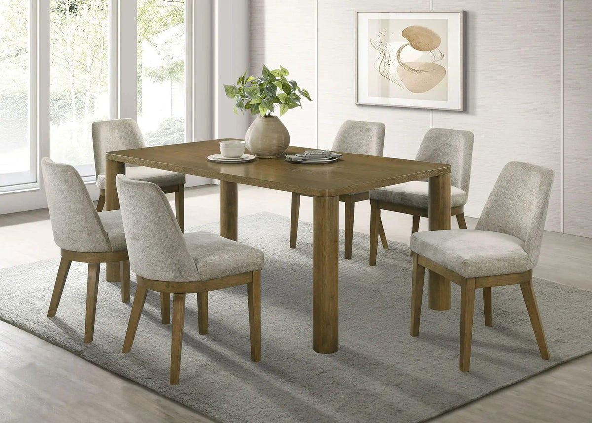 Castlewood 7-piece 71-inch Rectangular Dining Set Brown | 7-Piece Set | Chenille & Wood | Oak