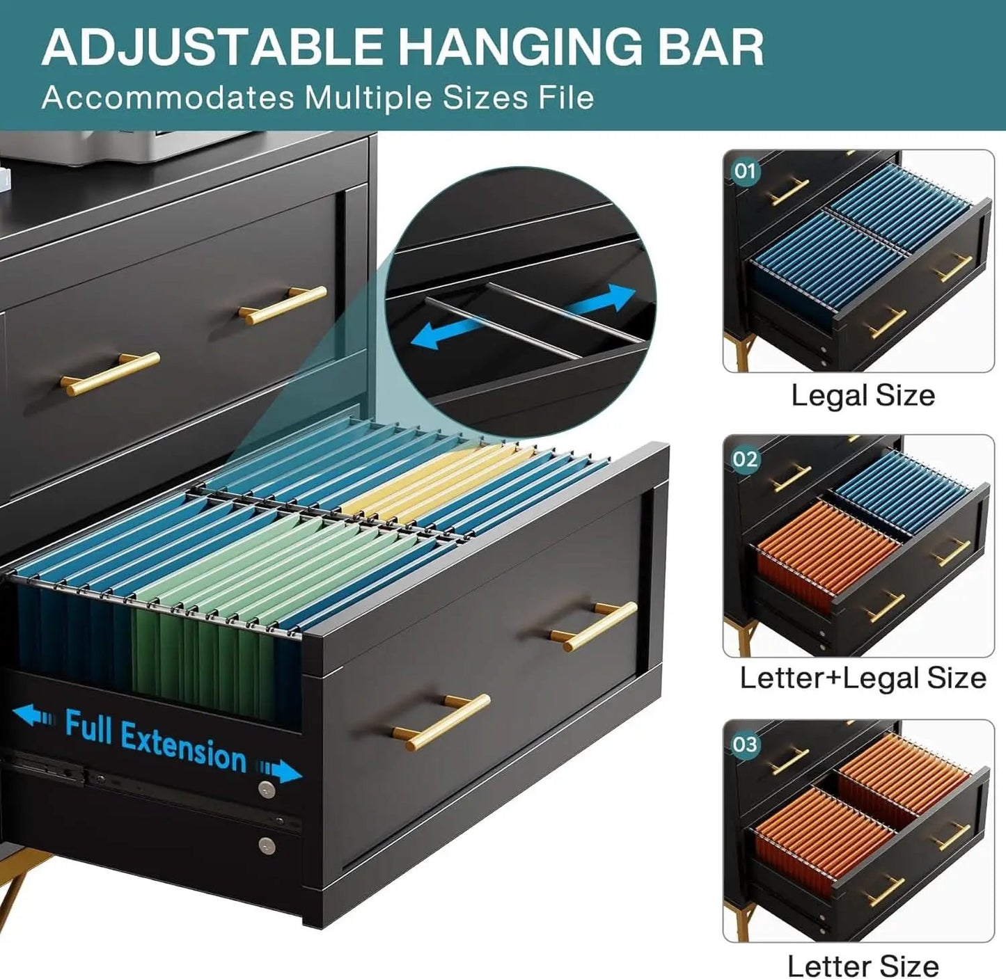 Black Gold 2 Drawer Lateral File Cabinet For Home Office from PriceLows™