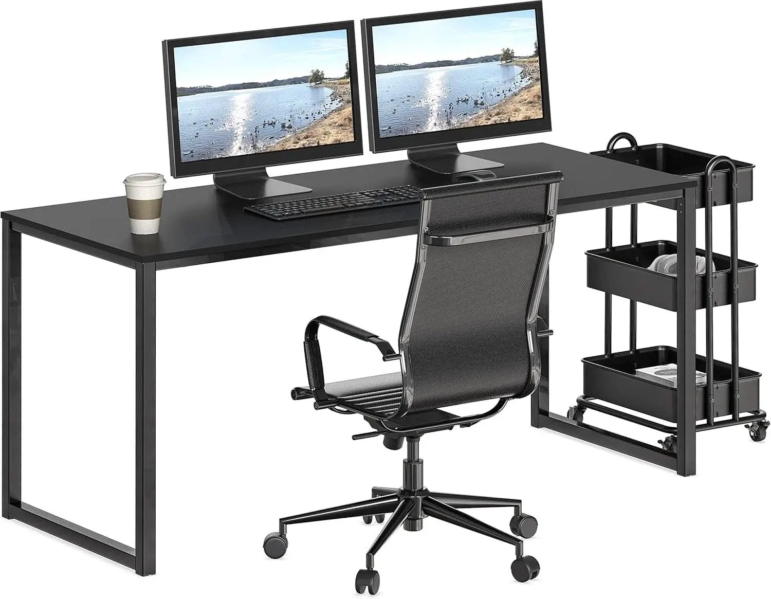 55 Inch Black Computer Desk Powder Coated Steel Frame from PriceLows™