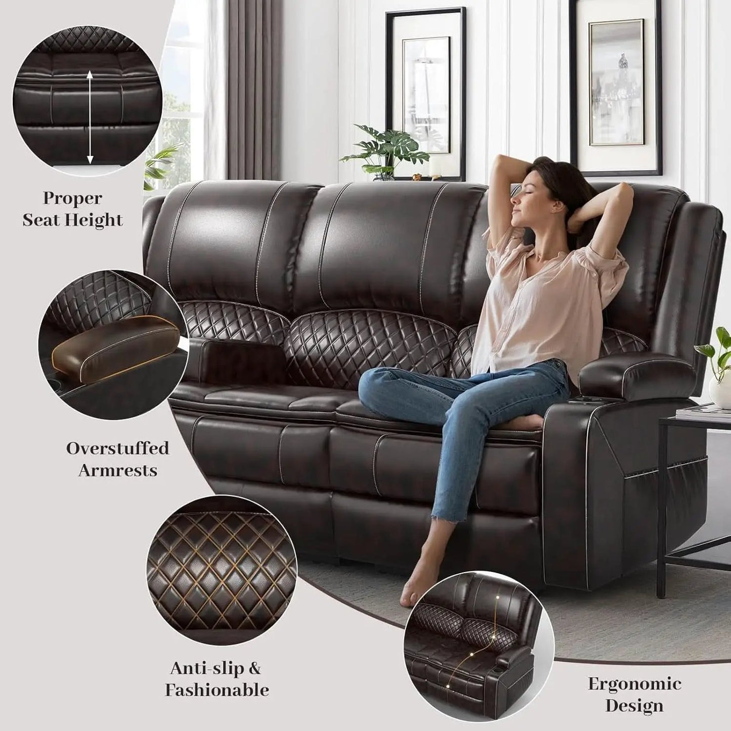 3 Seater Recliner Sofa With Hidden Storage Console from PriceLows™