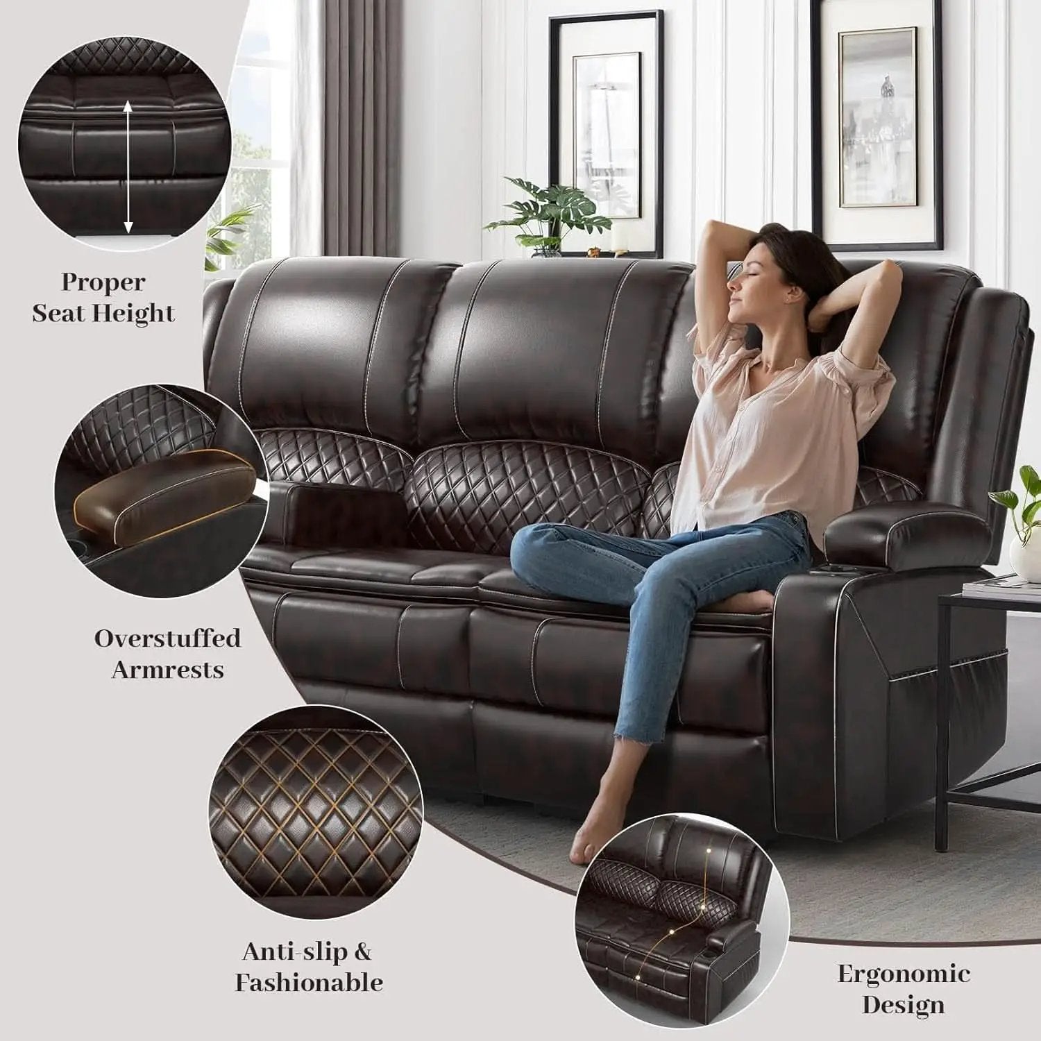 3 Seater Recliner Sofa With Hidden Storage Console from PriceLows™