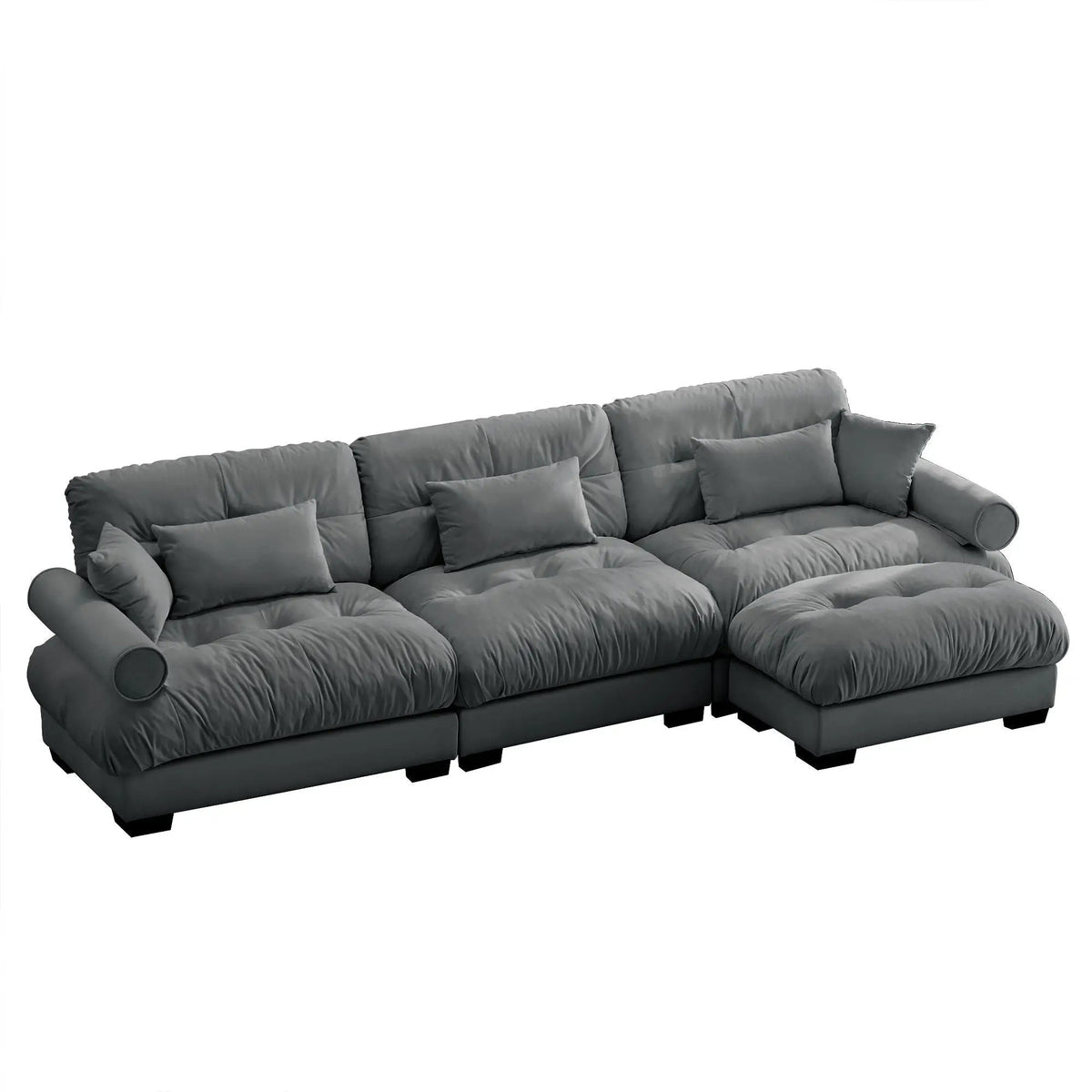 Modular Sectional Sofa | Deep Comfort Cushions | Vintage Fabric Ottoman