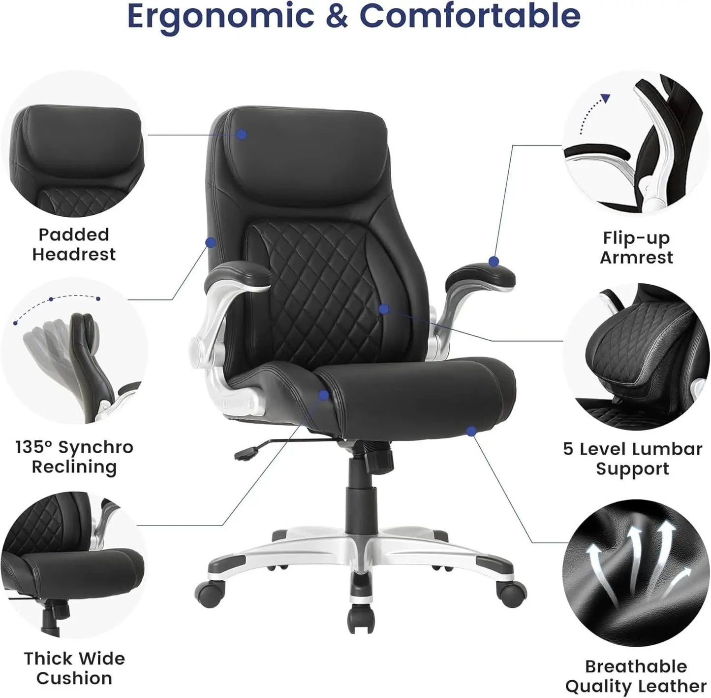 Ergonomic Office Chair With Adjustable Lumbar Support Black from PriceLows™