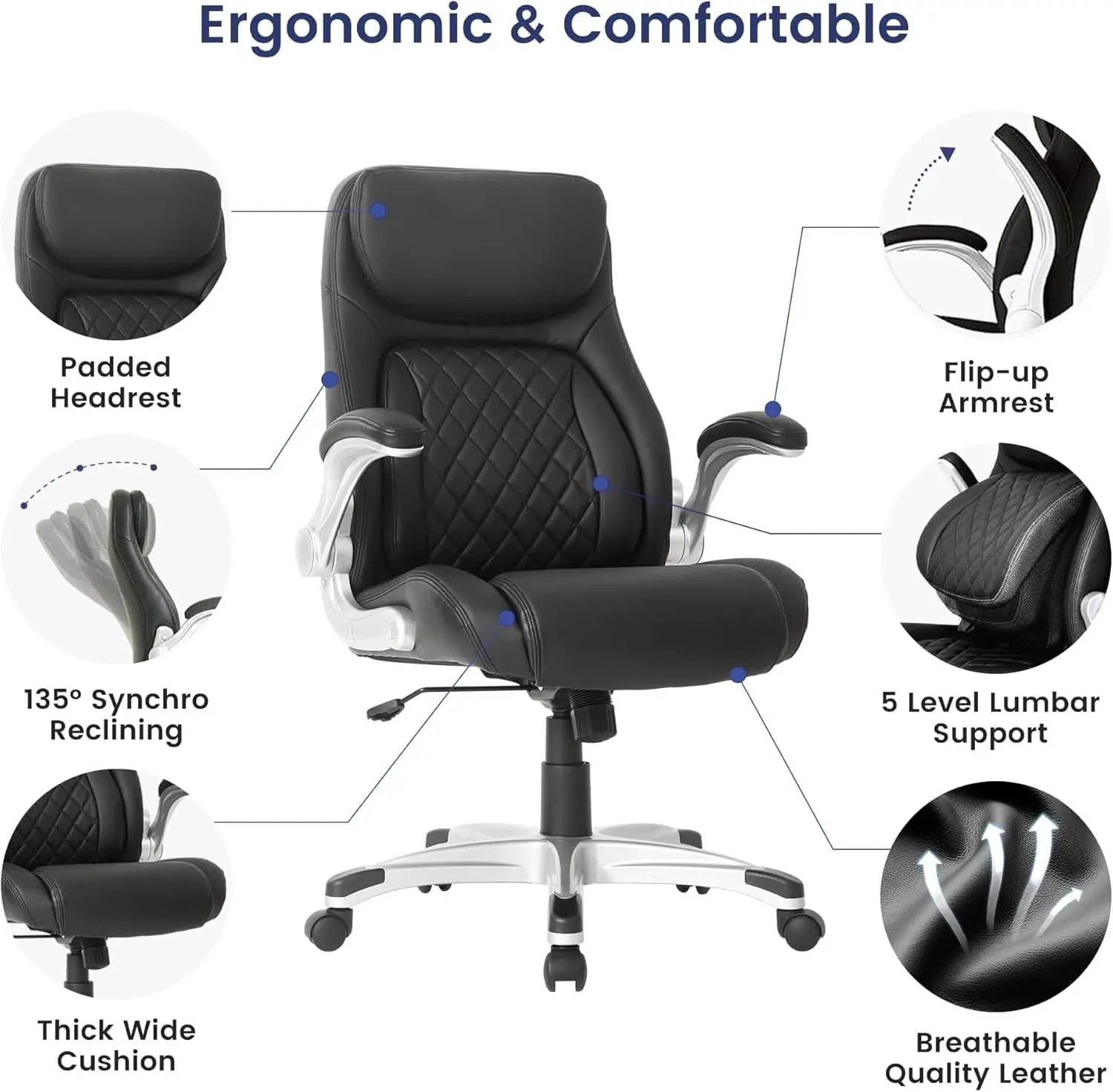Ergonomic Office Chair With Adjustable Lumbar Support Black from PriceLows™