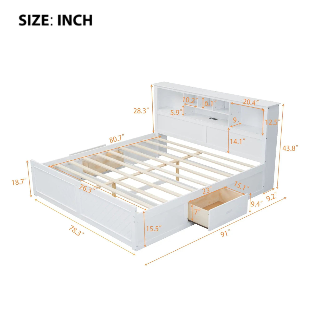 Platform Bed | Storage Headboard | USB Outlets | Solid Pine