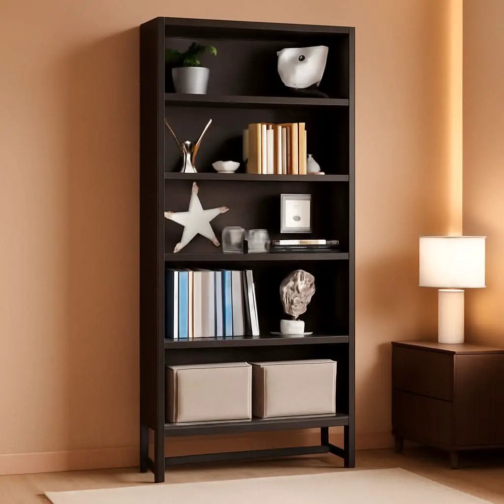 Tall Bookcase And Bookshelf 70.8 Inch Sandalwood Shelving from PriceLows™