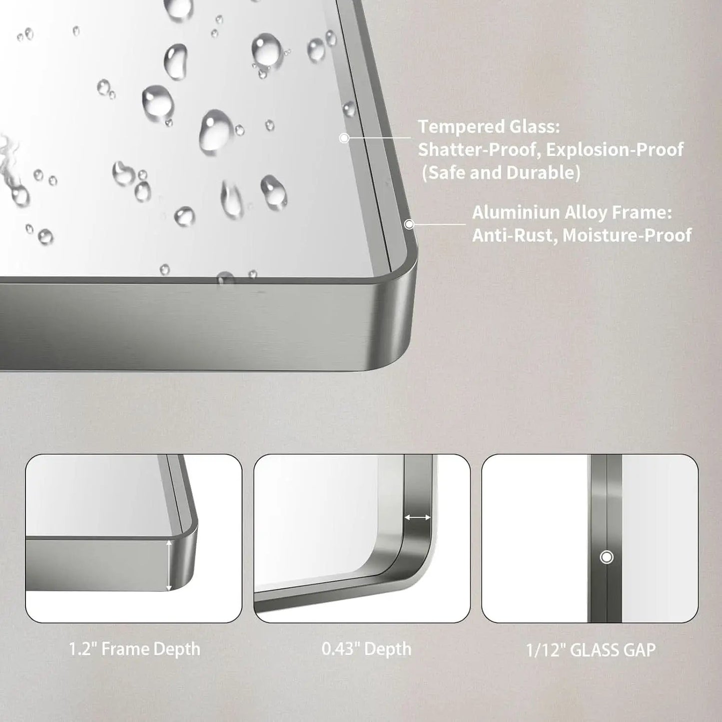 24 By 30 Inch Brushed Nickel Wall Mounted Bathroom Mirror Hangs Horizontally Or Vertically from PriceLows™
