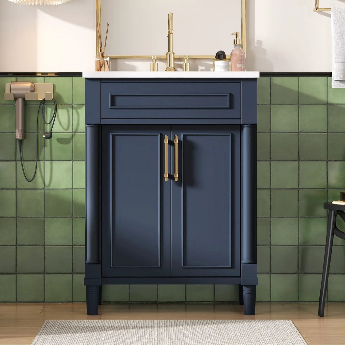 24 Inch Bathroom Vanity | Integrated Sink | 2 Door Cabinet | Small To Medium Bathrooms