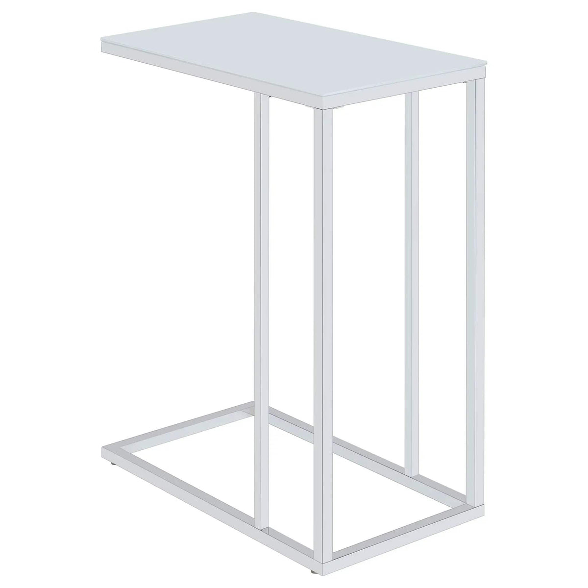 Stella White Glass Top C-Shaped Sofa Side Table Chrome | 10 x 18 x 24 in | Glass & Metal | Living Room
