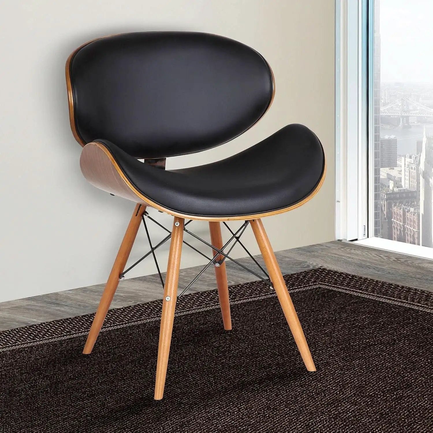 Cassie Dining Chair Black Faux Leather Walnut Wood from PriceLows™