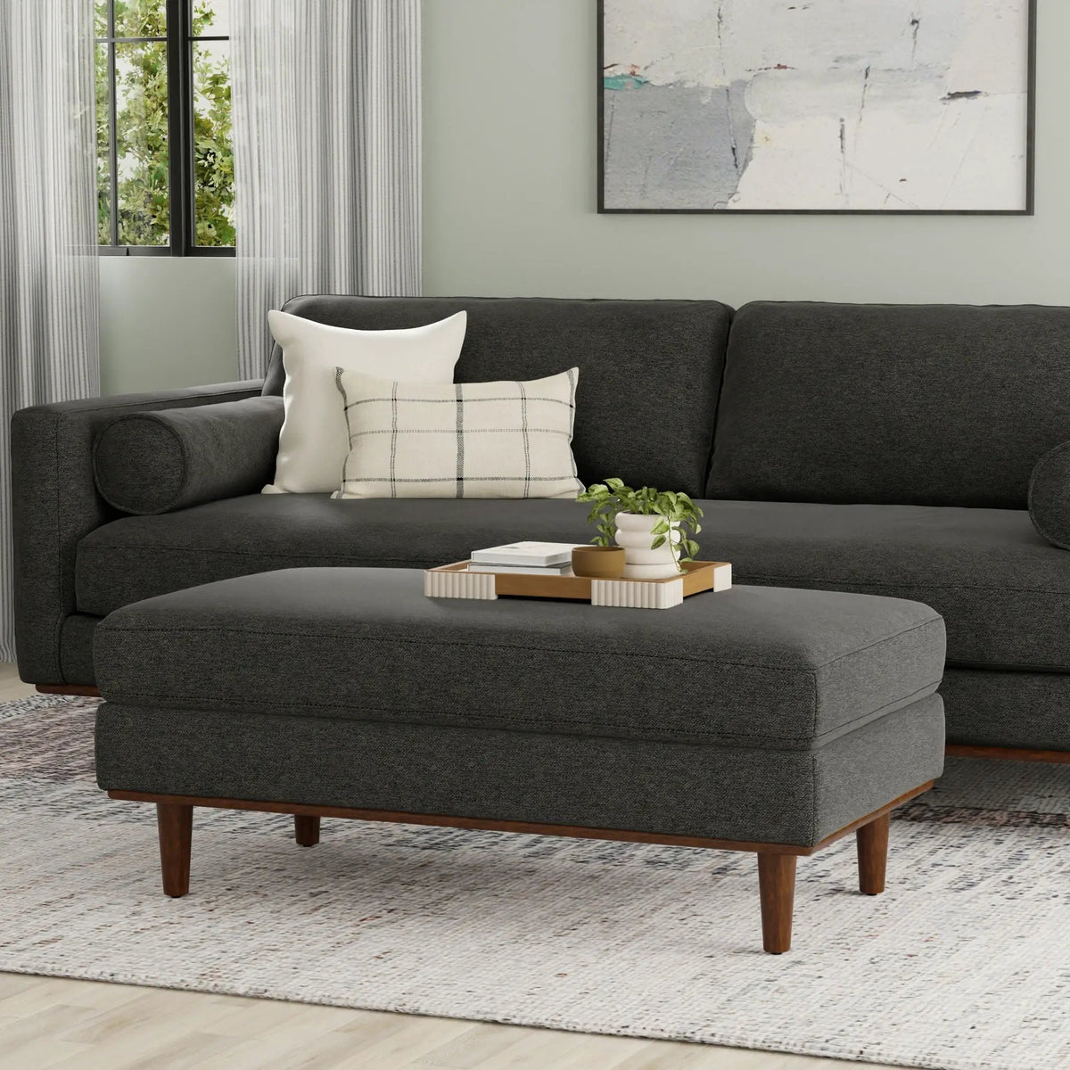 Morrison Handcrafted Ottoman | Mid-Century Modern Styling | Corner-Blocked Frame | 33 Inch Width