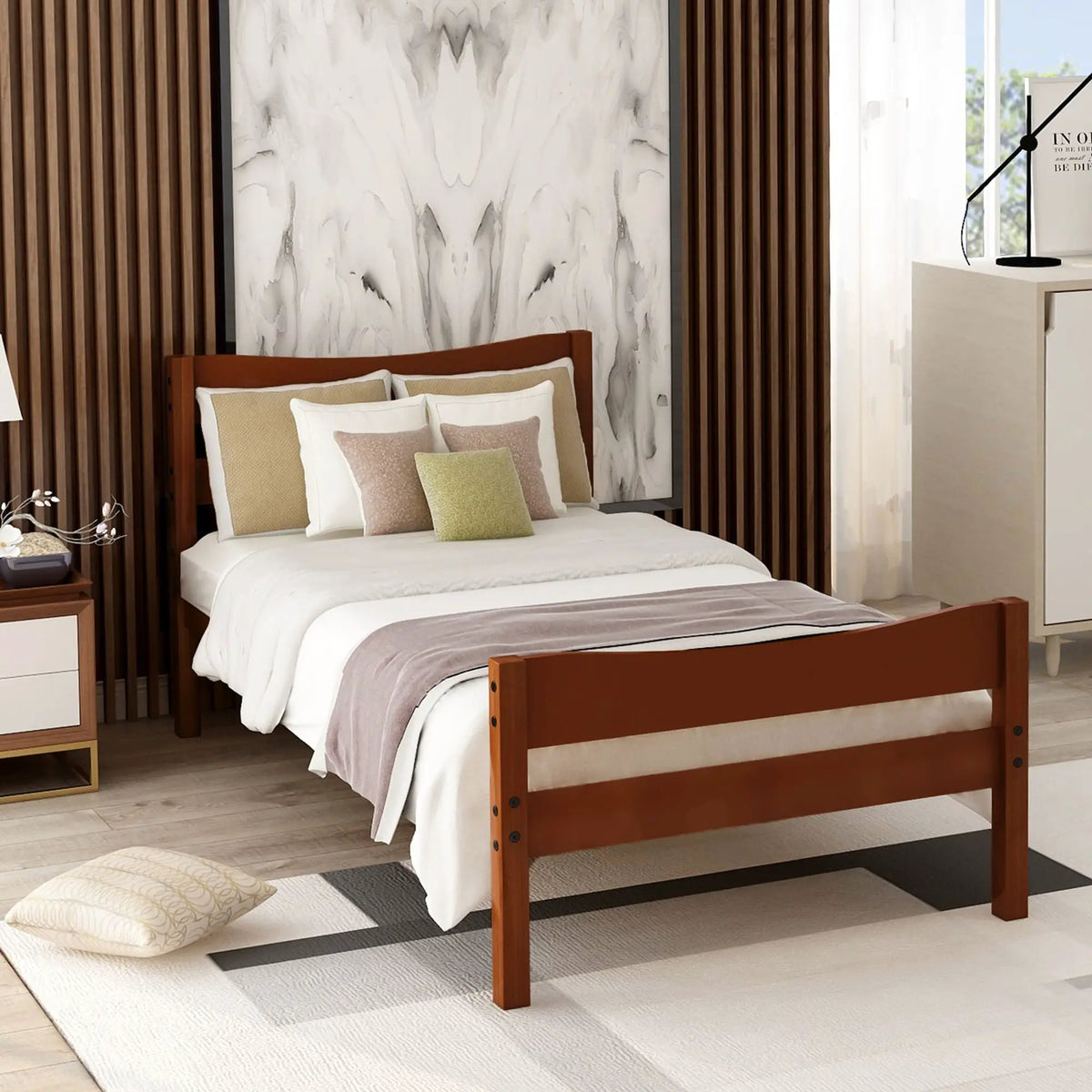 Platform Bed | Headboard | Wooden Slat Support | Twin Size