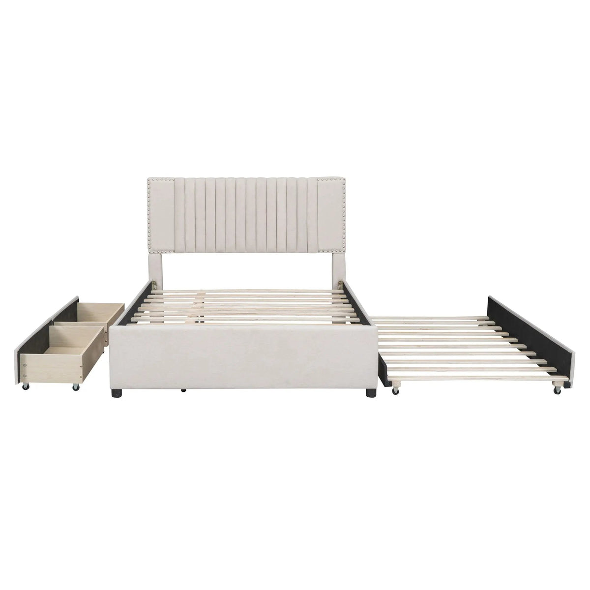 Upholstered Platform Bed | Drawers | Classic Headboard Design | Thick Foam Fill