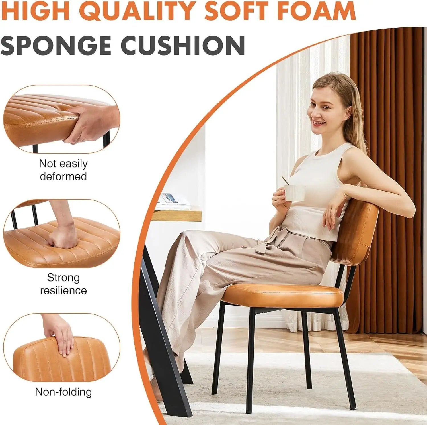 Brown Mid Century Modern Upholstered Dining Chair Set Of 4 from PriceLows™