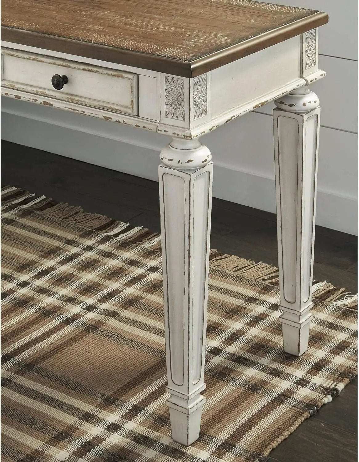 Realyn Farmhouse 60 Inch Home Office Desk With USB Charging Chipped White from PriceLows™