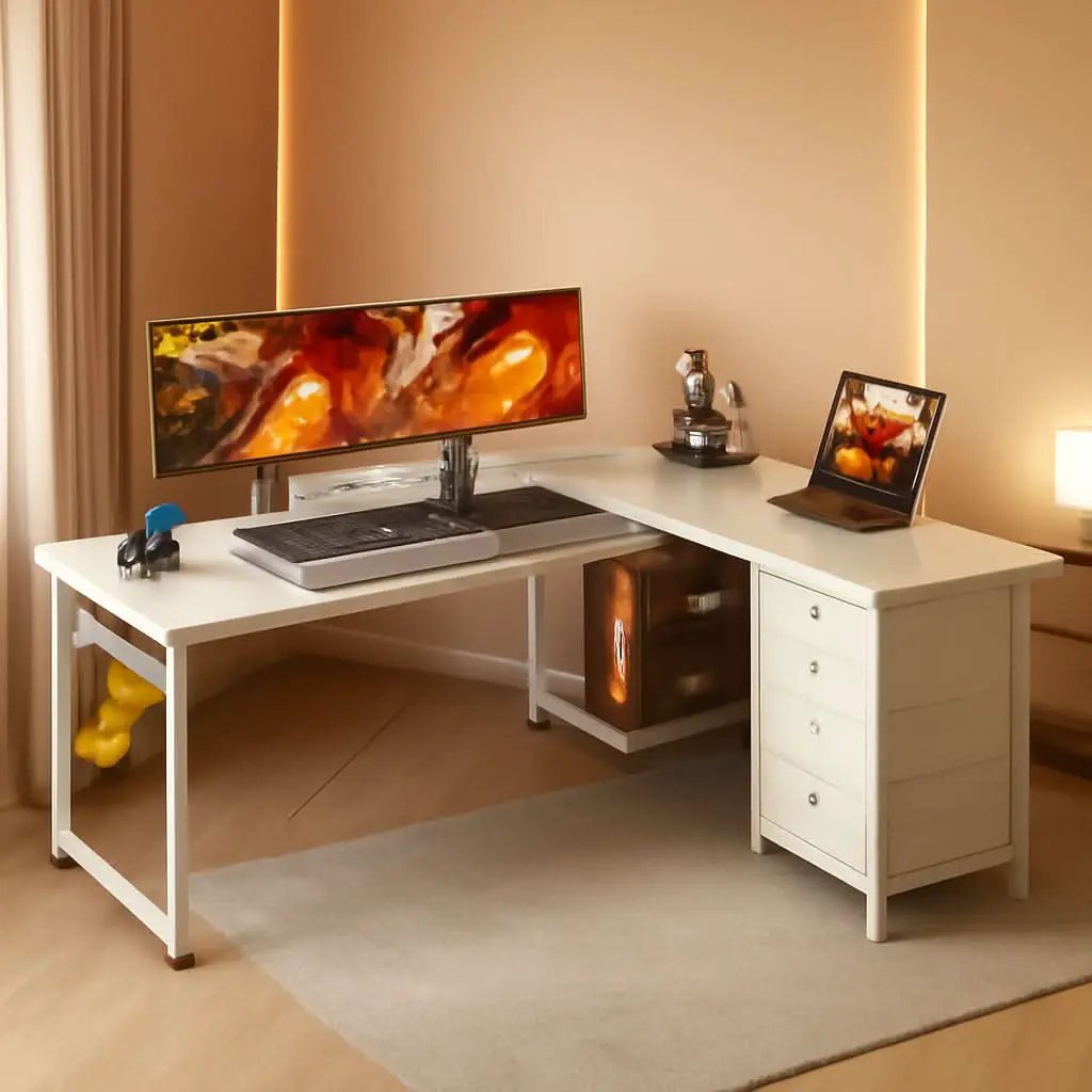 L Shaped Desk 61 Inch With USB Ports For Home Office from PriceLows™