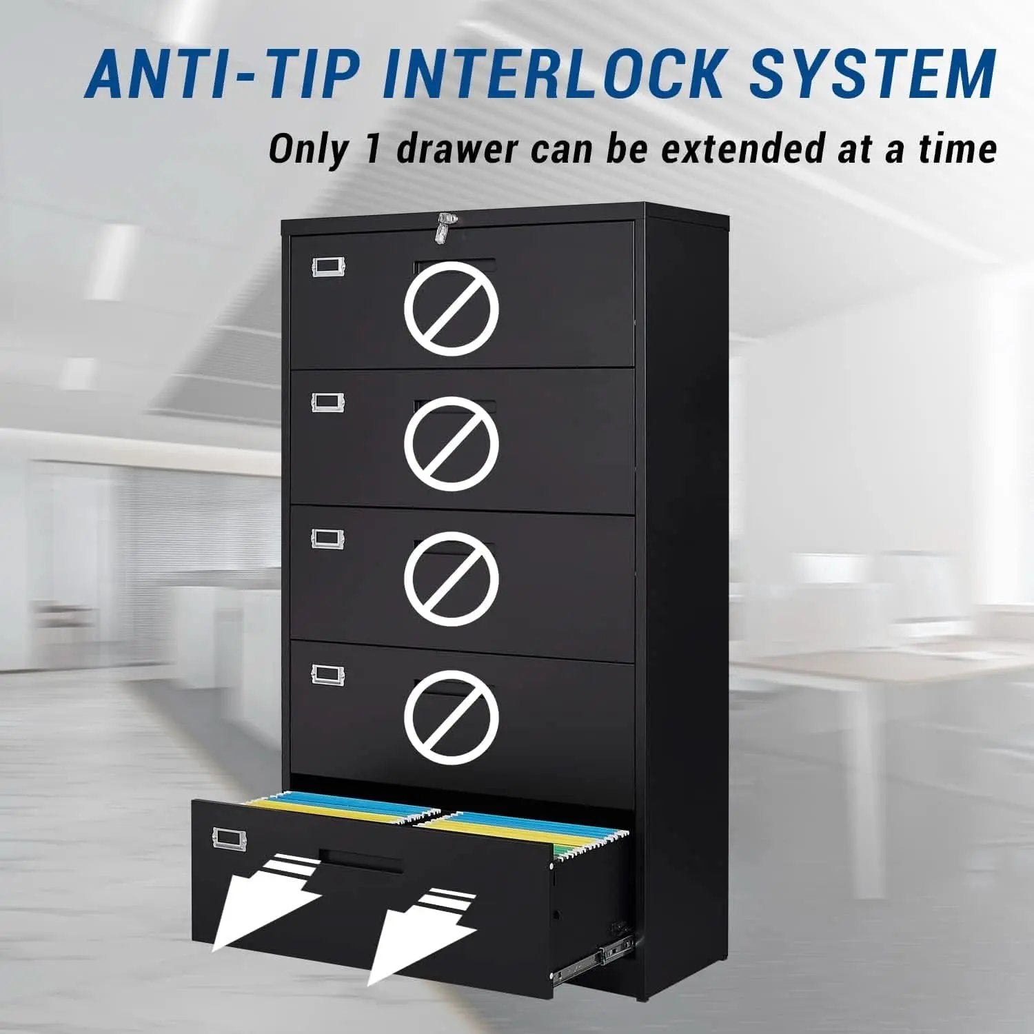 5 Drawer Lateral File Cabinet Lockable Metal Office Storage from PriceLows™