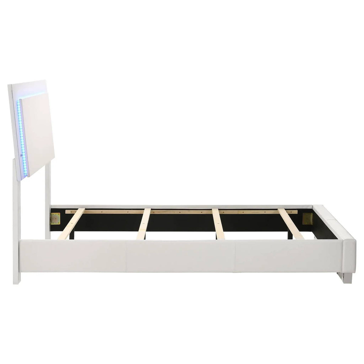 Felicity Wood Twin LED Panel Bed White High Gloss | 42.25 x 81 x 48.5 in | Faux Leather & Wood | Bedroom