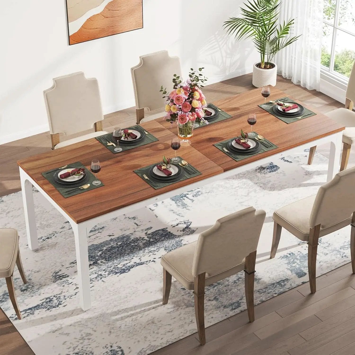 78 Inch Rustic Walnut Dining Table For 6 To 8 People from PriceLows™